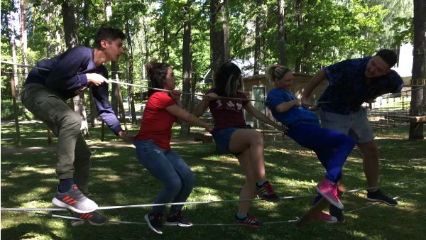 Participants during an outdoor team activity